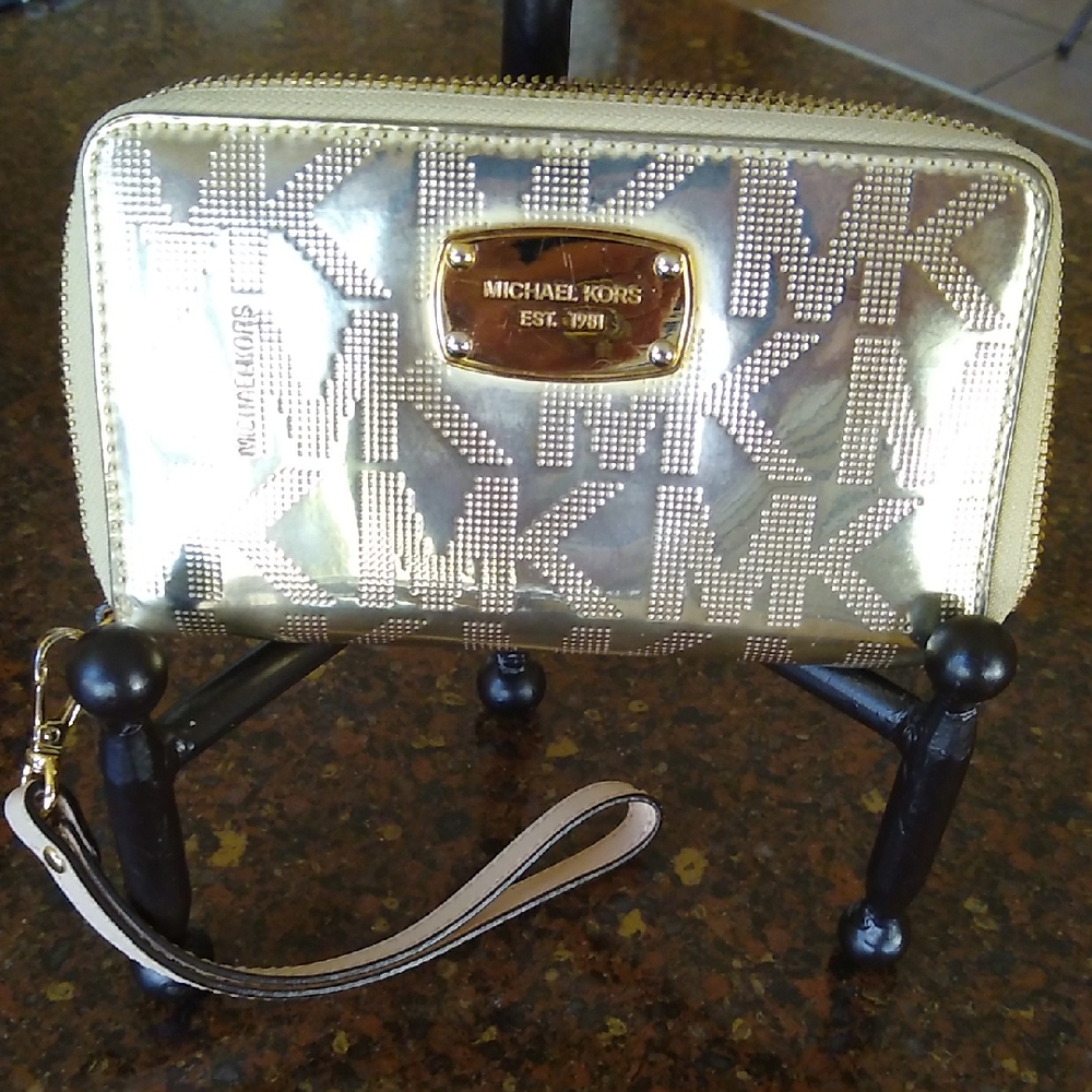 Michael Kors Gold and Silver Logo Wristlet